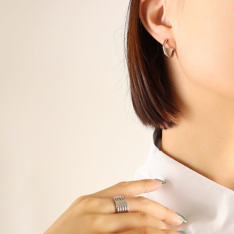 Titanium Steel Geometric Huggie Earrings - felvior