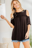 Heimish Full Size Frill Round Neck Cold Shoulder T-Shirt Plus Size
