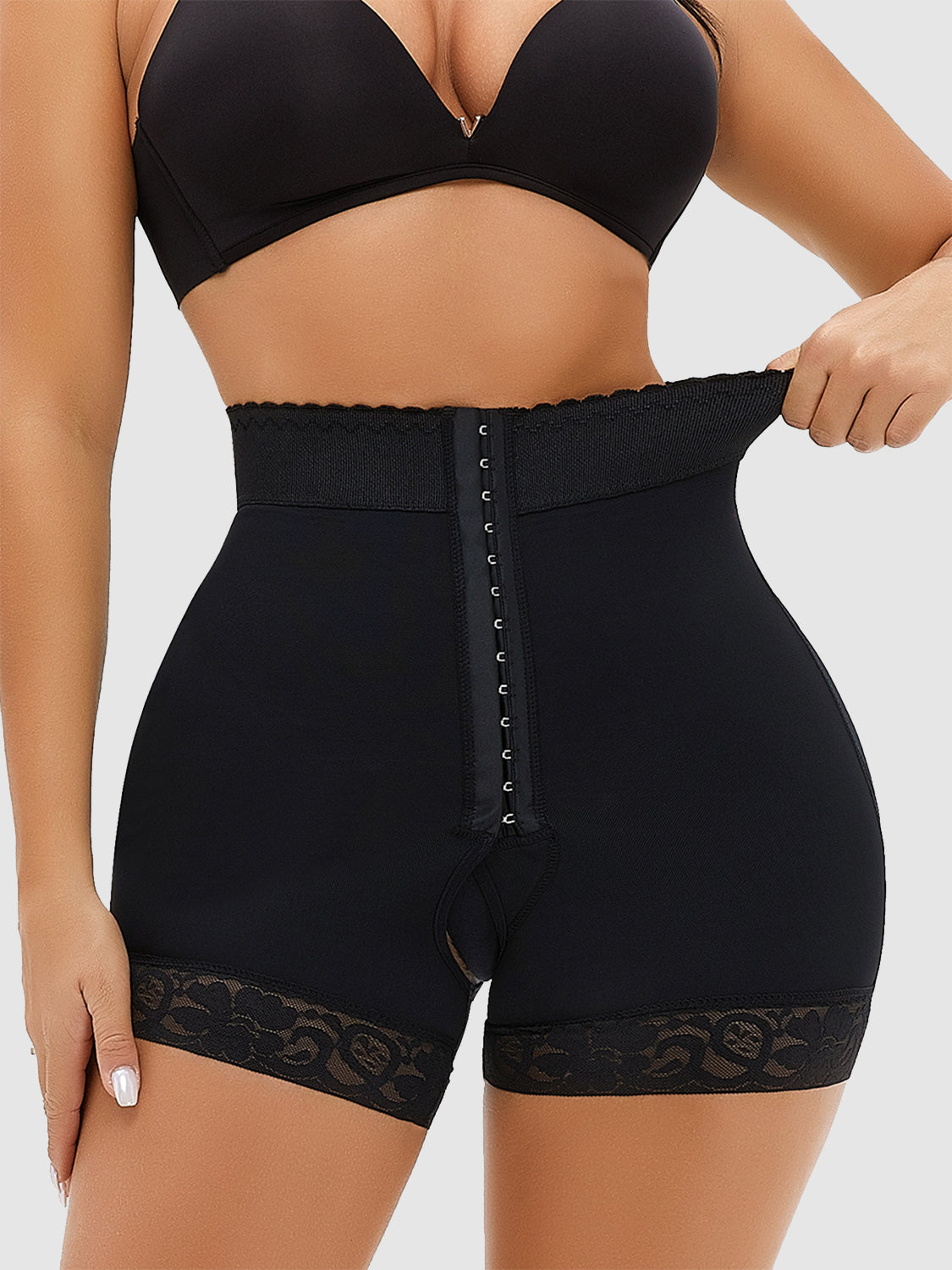 Full Size Lace Detail Hook-and-Eye Shaping Shorts - felvior