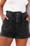 Paperbag Waist Denim Shorts with Pockets - felvior