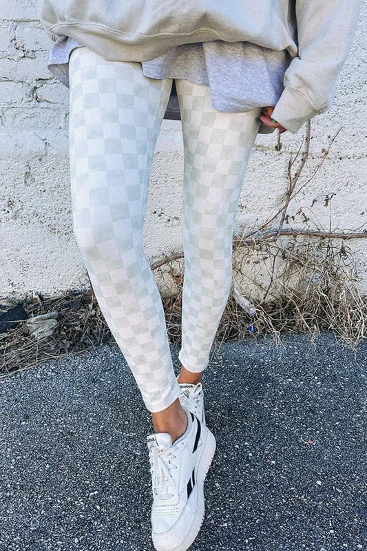 Checkered Elastic Waist Leggings - felvior