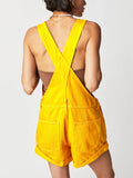 Square Neck Wide Strap Denim Overalls - felvior