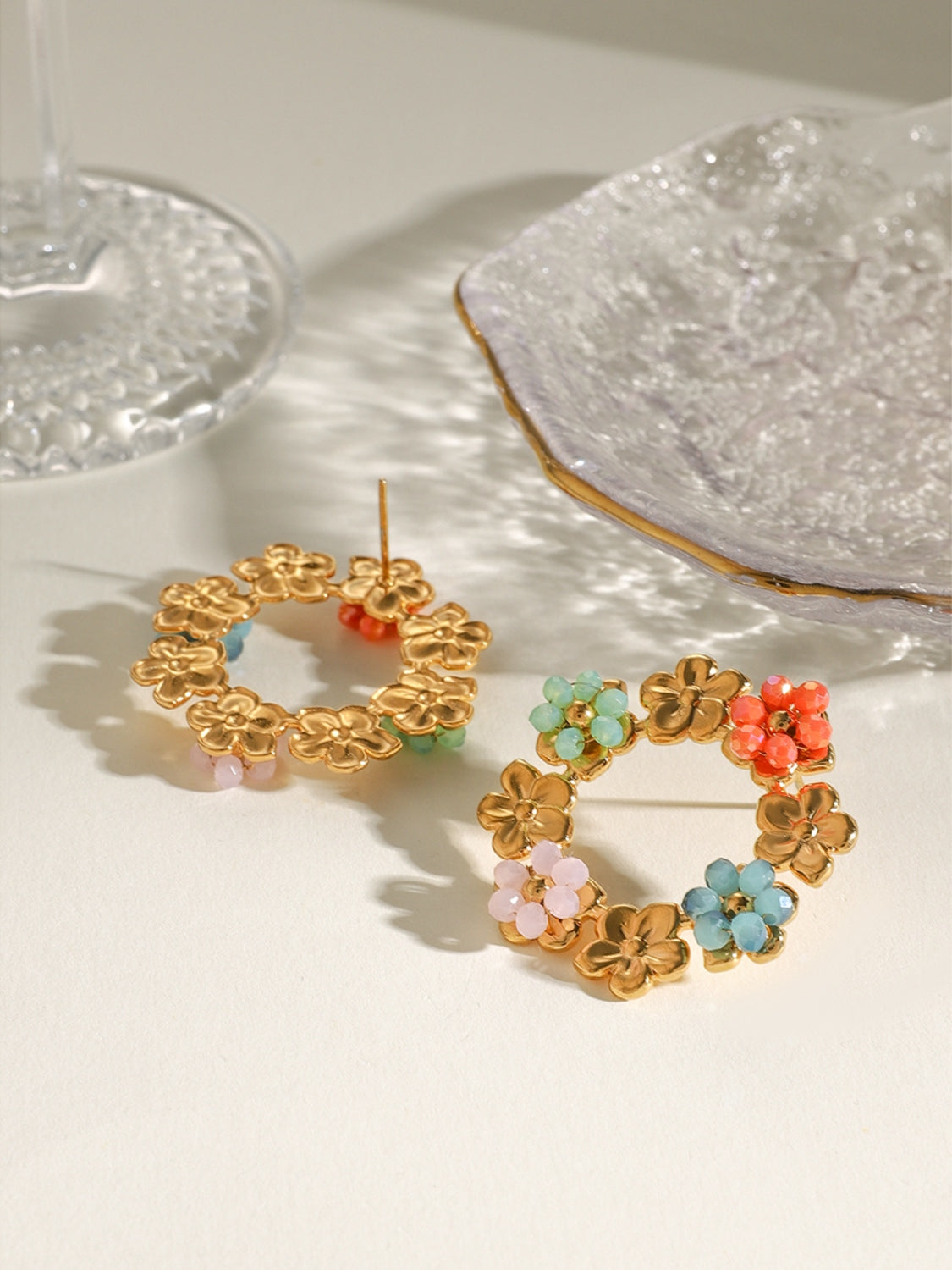 Synthetic Crystal Stainless Steel Flower Earrings - felvior