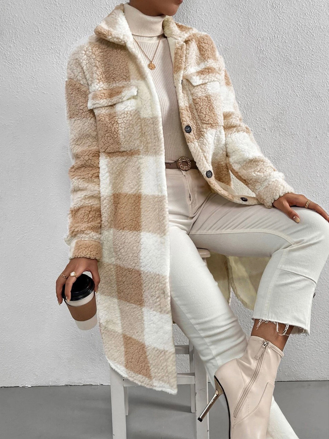 Plaid Collared Neck Button Down Coat - felvior
