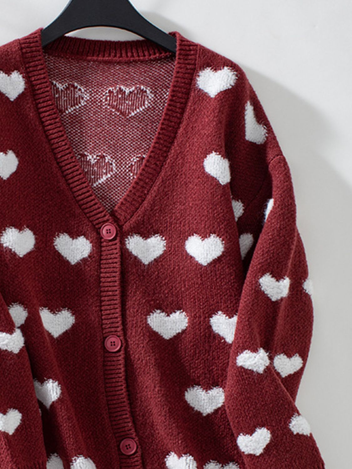 Heart V-Neck Button Up Long Sleeve Cardigan - felvior