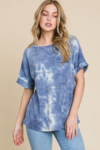 BOMBOM Tie-Dye Round Neck Short Sleeve T-Shirt