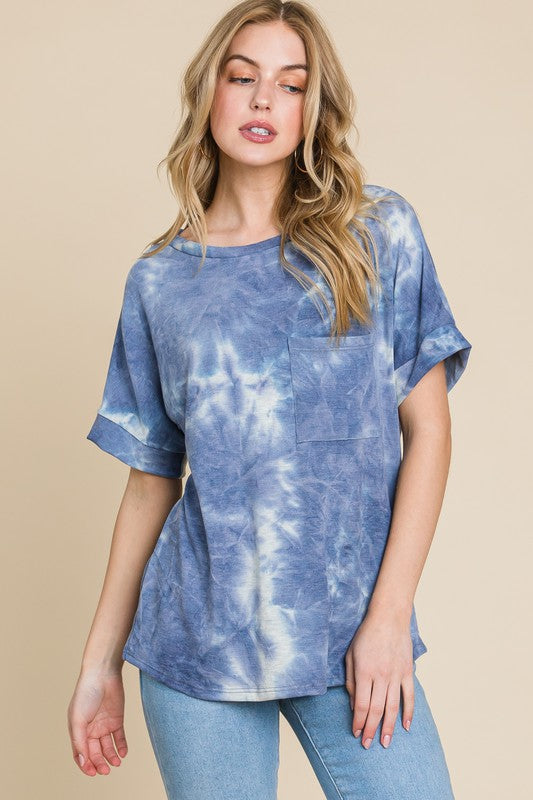 BOMBOM Tie-Dye Round Neck Short Sleeve T-Shirt