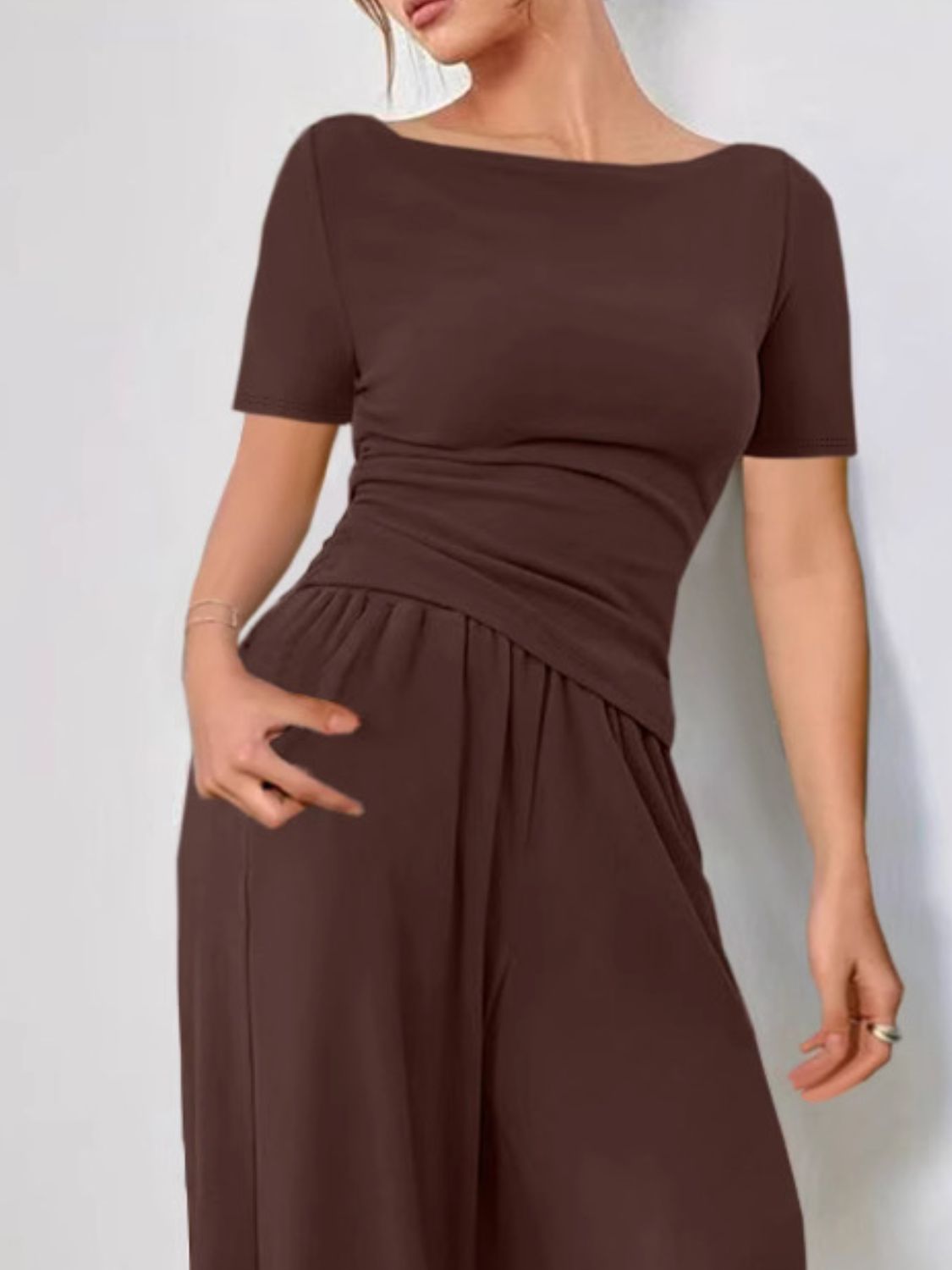 Round Neck Short Sleeve T-Shirt and Pants Set