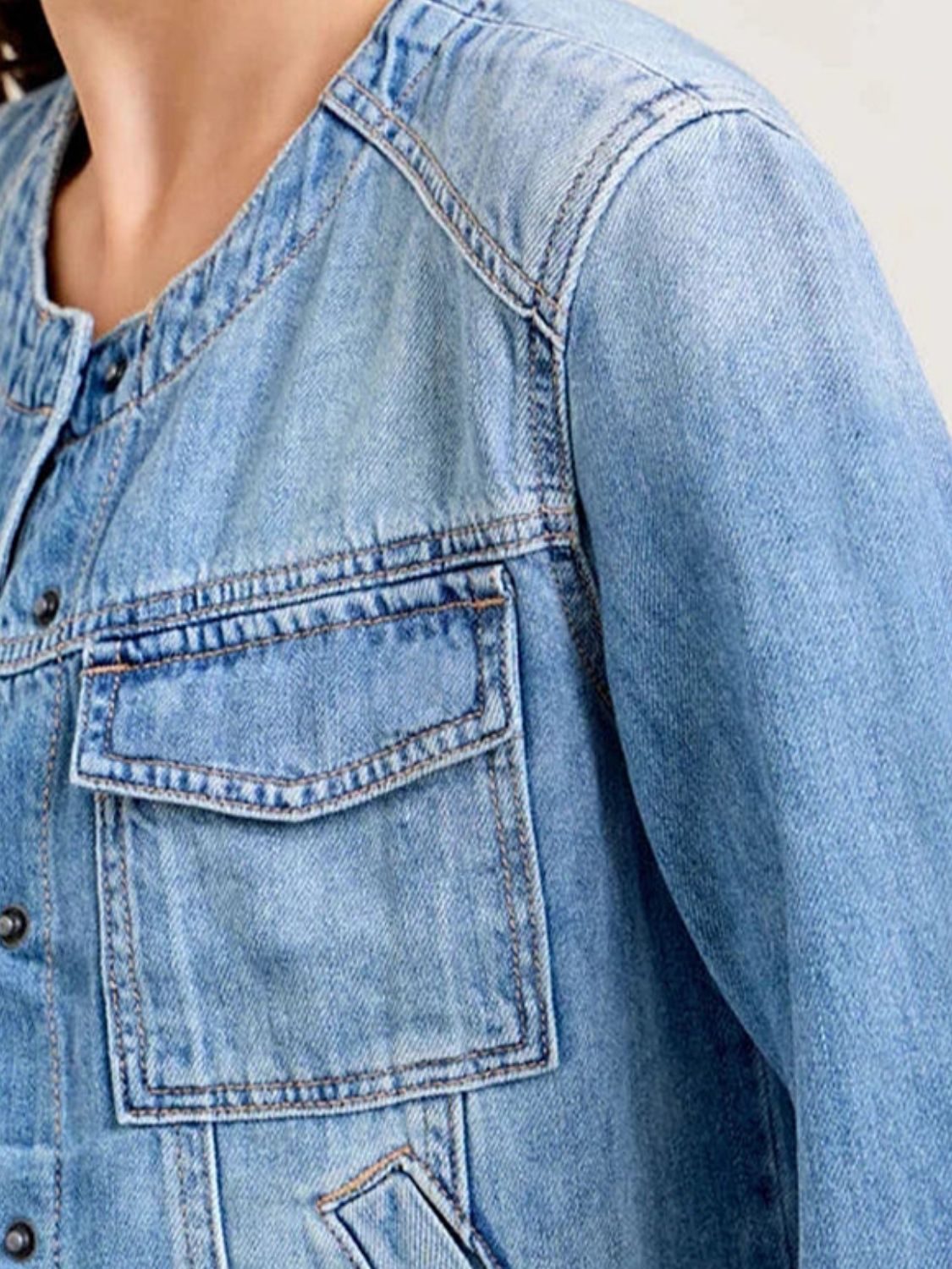 Snap Down Dropped Cargo Denim Jacket - felvior