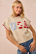 BiBi USA Patchwork Sweater Vest Top With Contrast Detail