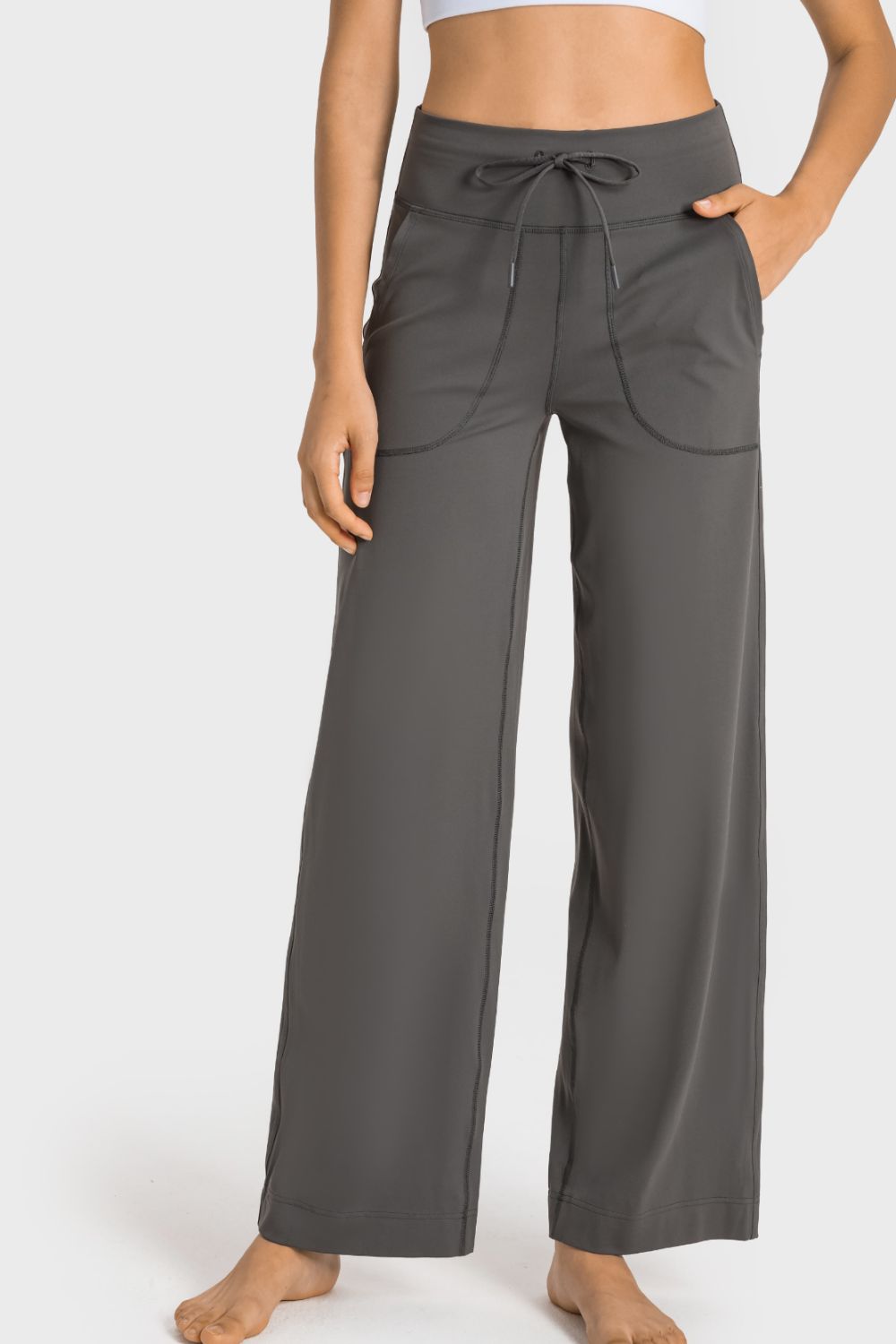 Millennia Drawstring Waist Wide Leg Sports Pants with Pockets - felvior
