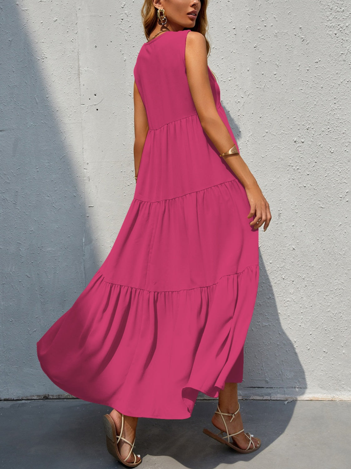 FAM-FAM Tiered V-Neck Sleeveless Dress - felvior