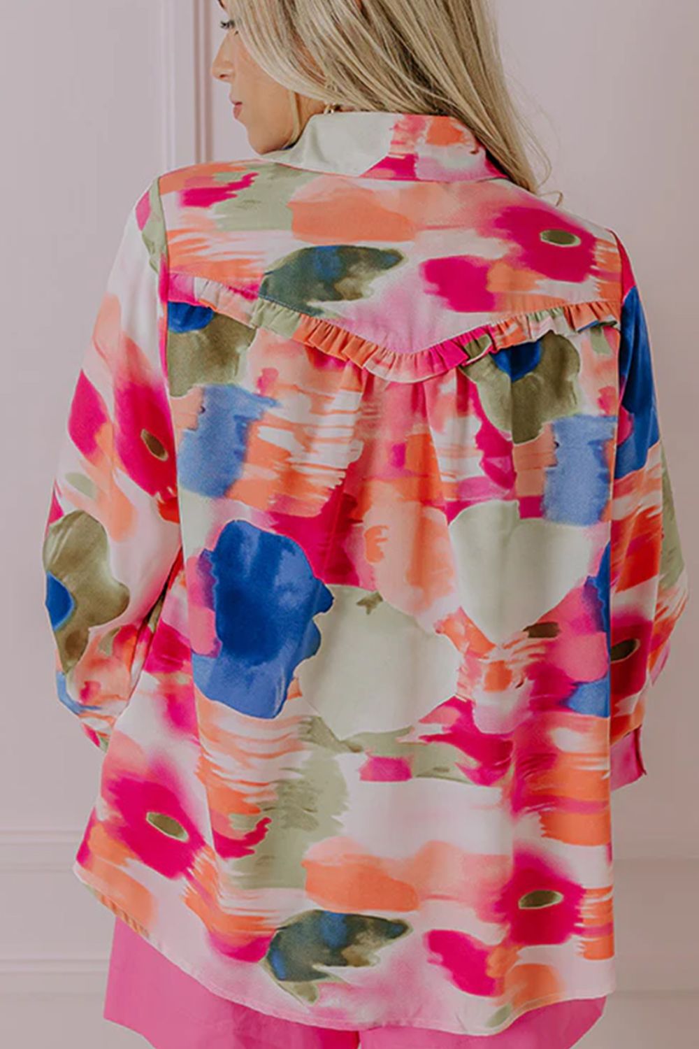 Abstract Print Collared Neck Long Sleeve Shirt - felvior