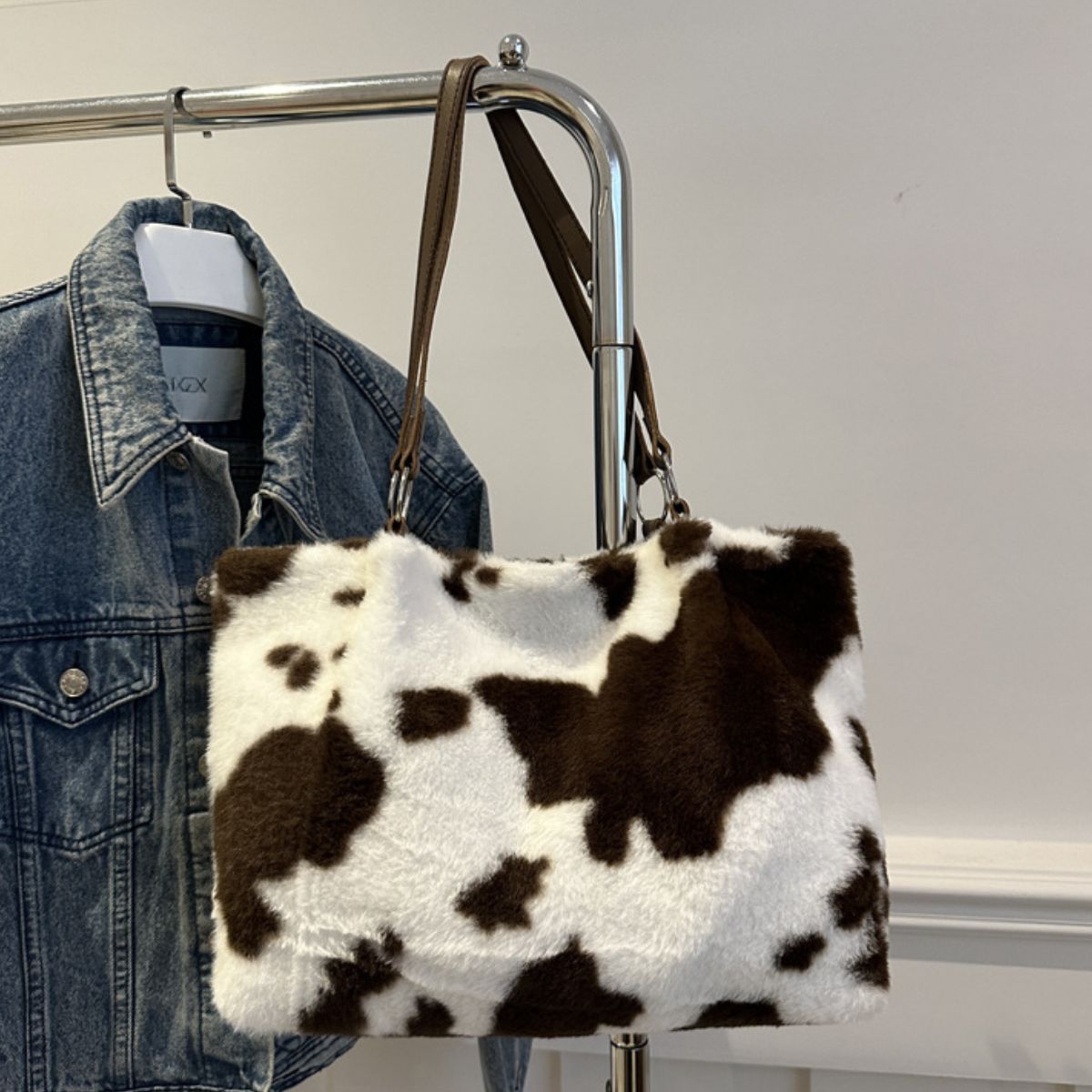 Cow Print Furry Tote Bag Secondary image