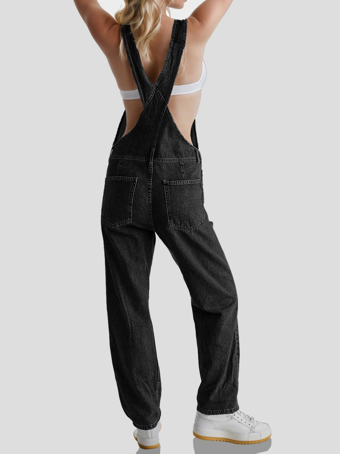 Square Neck Wide Strap Denim Overalls