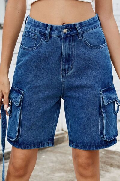 Washed Cargo Denim Shorts - felvior