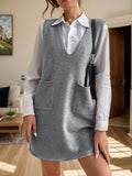 V-Neck Sleeveless Sweater Dress with Pockets - felvior