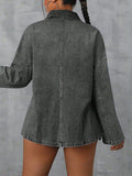 Collared Neck Drop Shoulder Denim Top - felvior