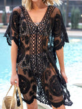 Lace V-Neck Half Sleeve Cover-Up - felvior