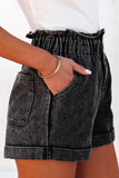 Paperbag Waist Denim Shorts with Pockets - felvior