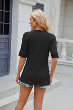 Texture Square Neck Short Sleeve Blouse