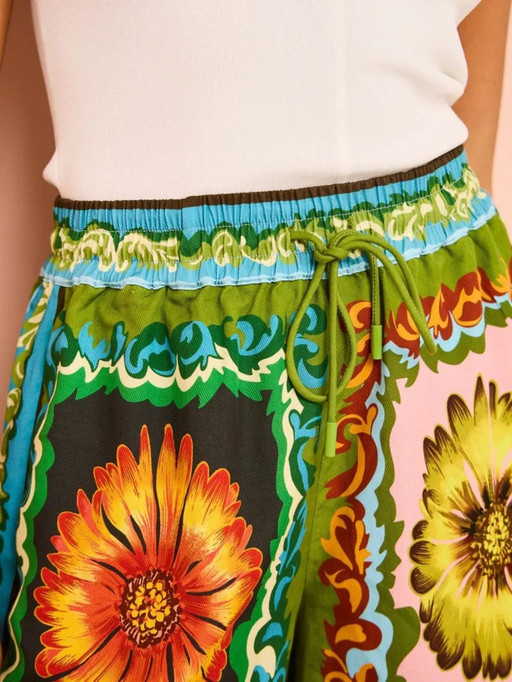 Printed Button Down Top and Drawstring Shorts Set