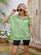 Half Zip Short Sleeve Hooded Top
