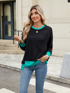 Contrast Trim Round Neck Long Sleeve T-Shirt