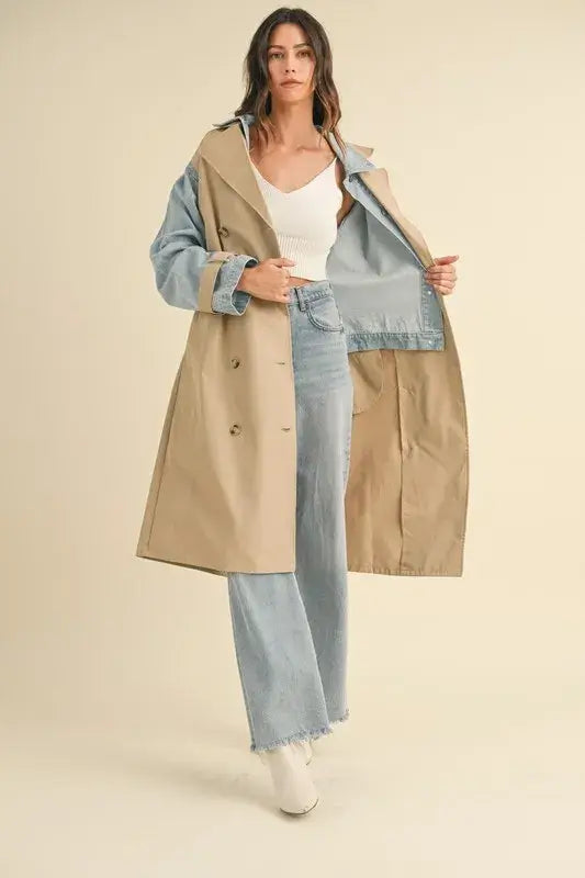 MABLE Layered Look Trench Coat With Denim Jacket