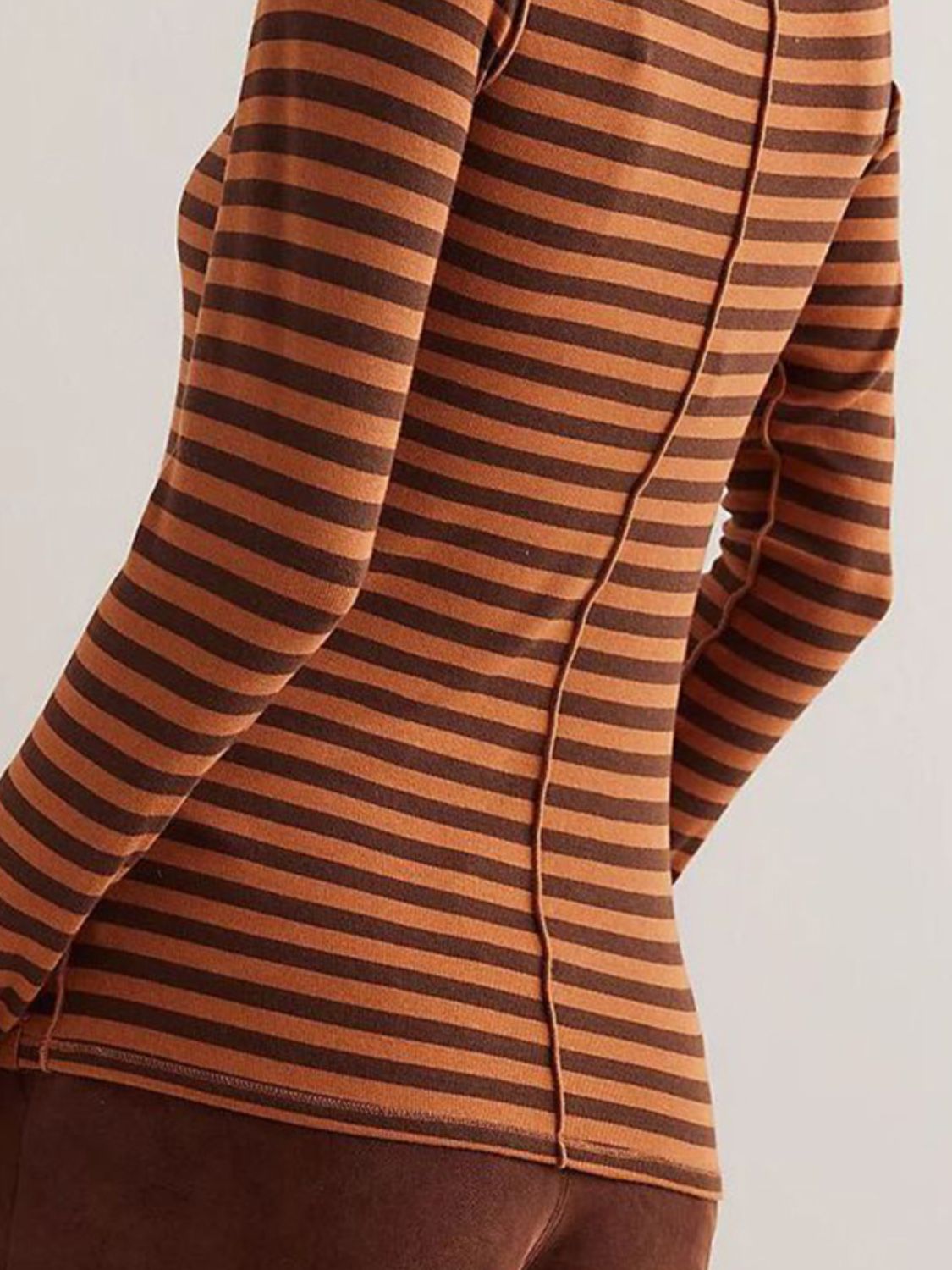 Exposed Seam Striped Turtleneck Long Sleeve T-Shirt - felvior