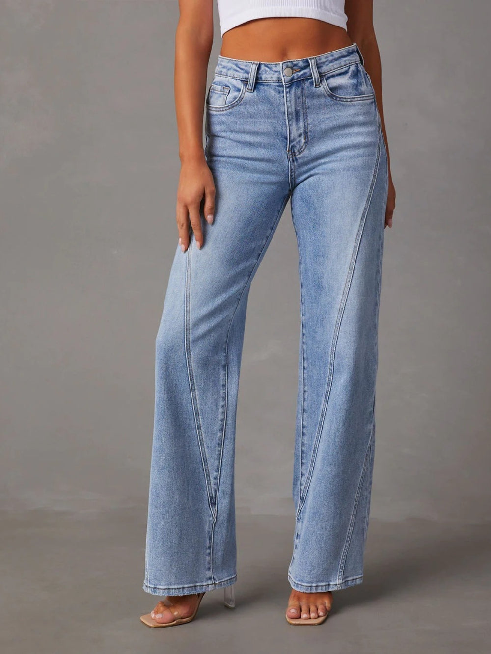 High Waist Straight Jeans with Pockets - felvior