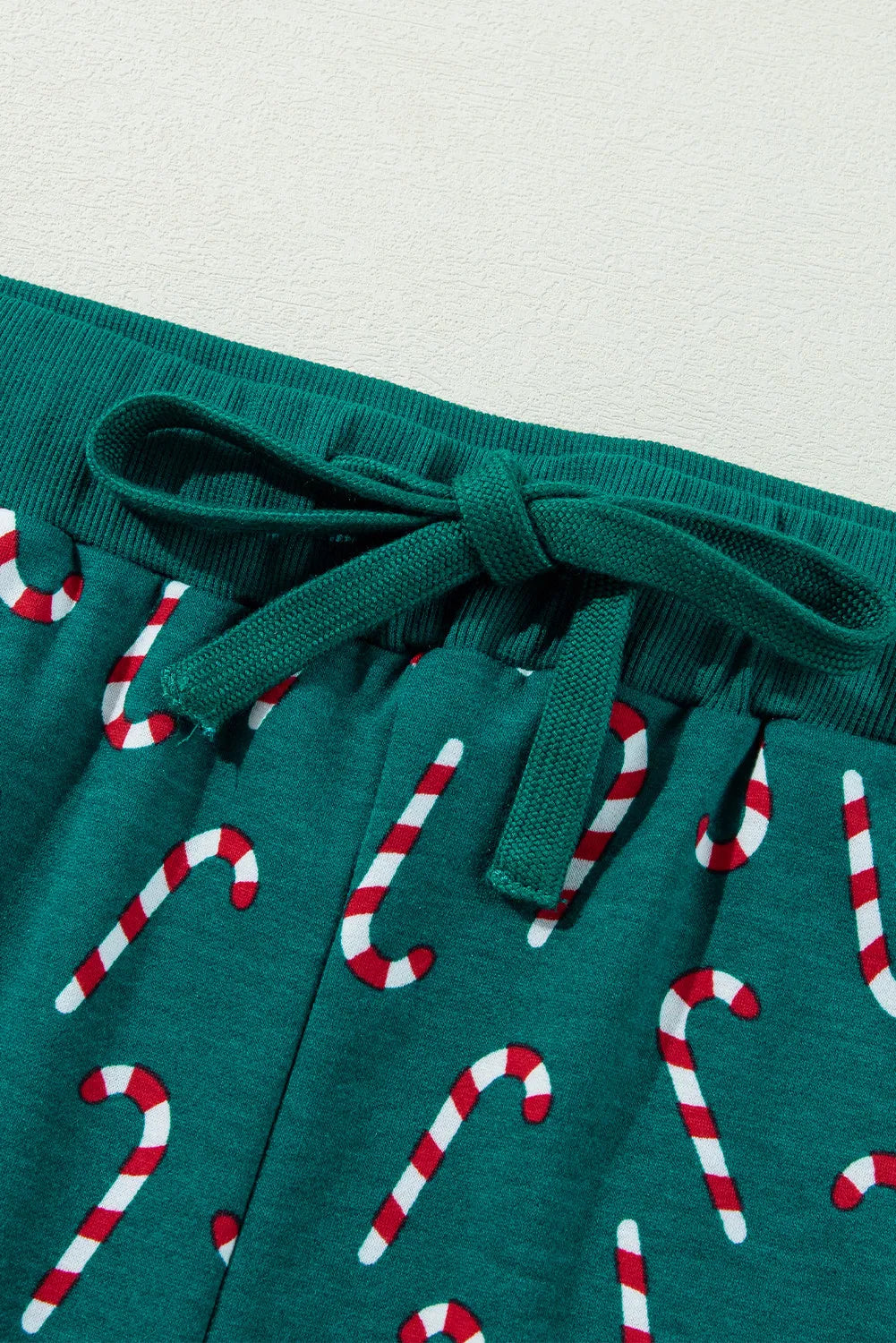 Candy Cane Print Round Neck Top and Pants Lounge Set - felvior