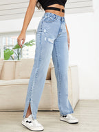 Distressed Slit Straight Leg Jeans