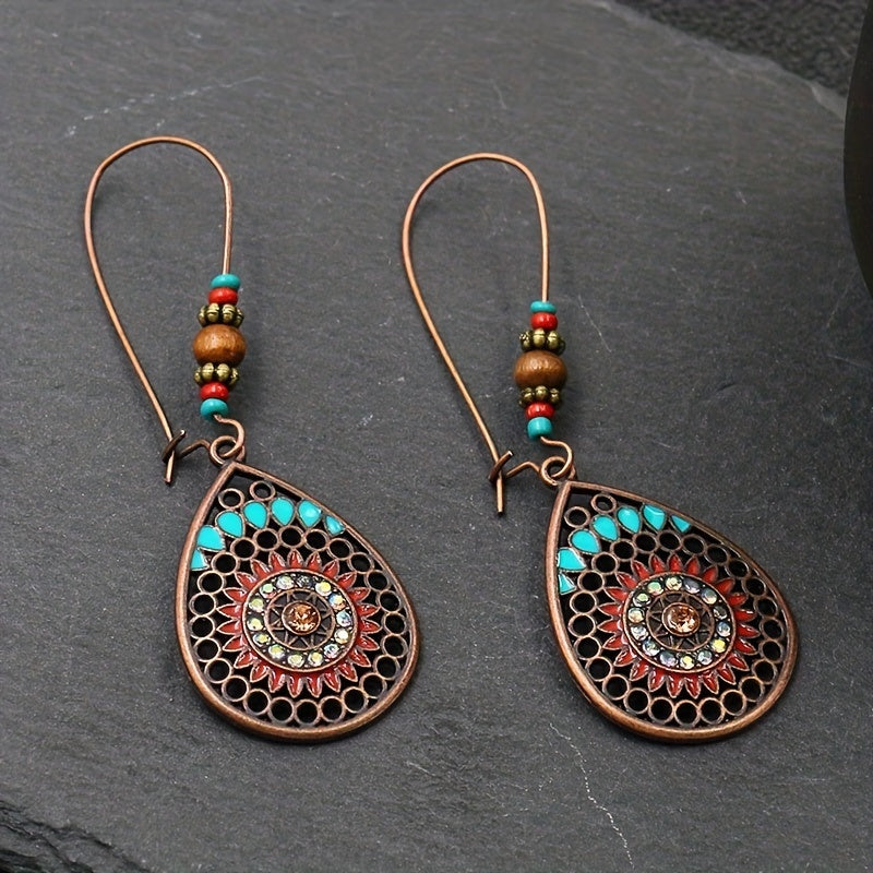 Alloy Oil Drip Beaded Teardrop Earrings - felvior