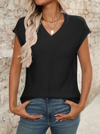 V-Neck Short Sleeve Knit Top