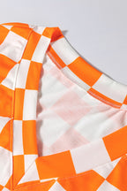 Checkerboard V Neck Loose Tee and Shorts Set