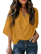 Full Size Ruched Three-Quarter Sleeve Blouse Plus Size
