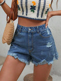Distressed Raw Hem Denim Shorts - felvior