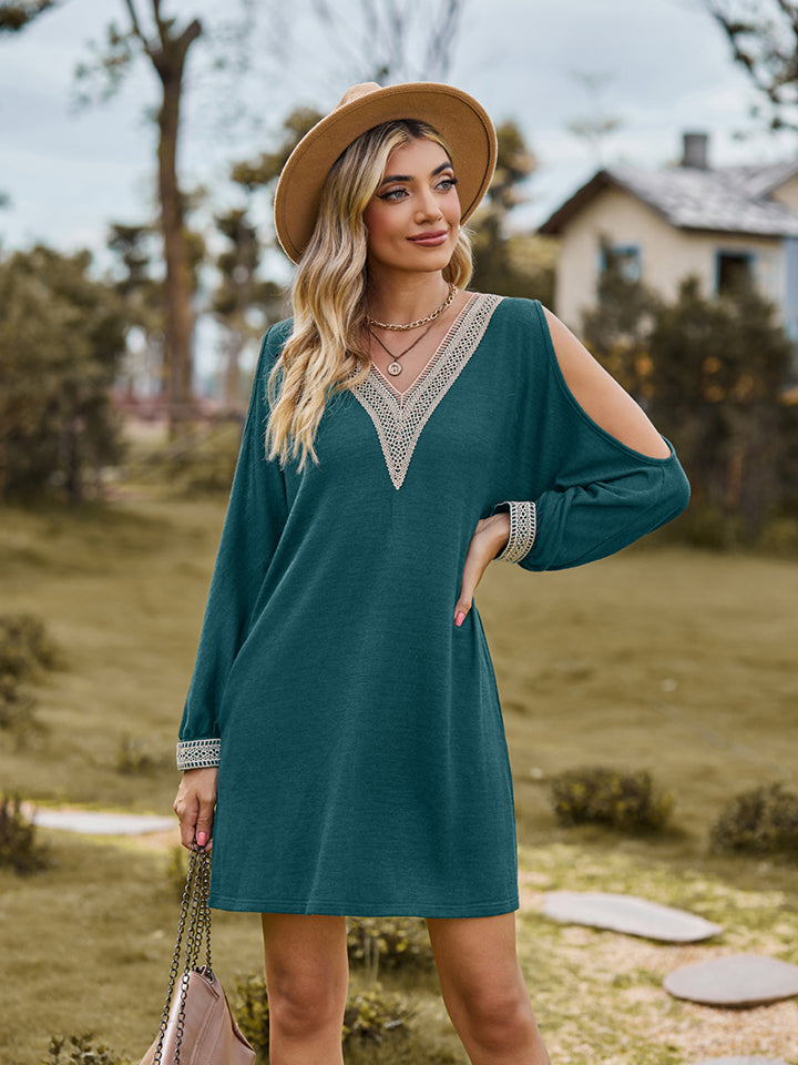 V-Neck Cutout Sleeve Mini Dress - felvior