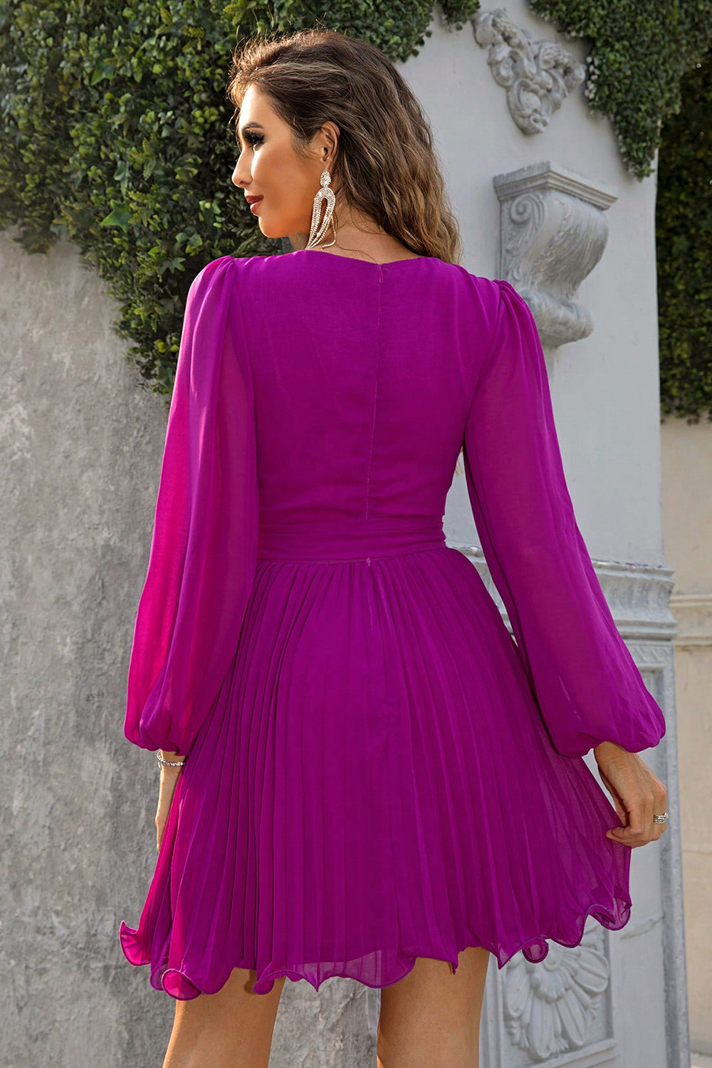 Tied Surplice Neck Pleated Dress - felvior
