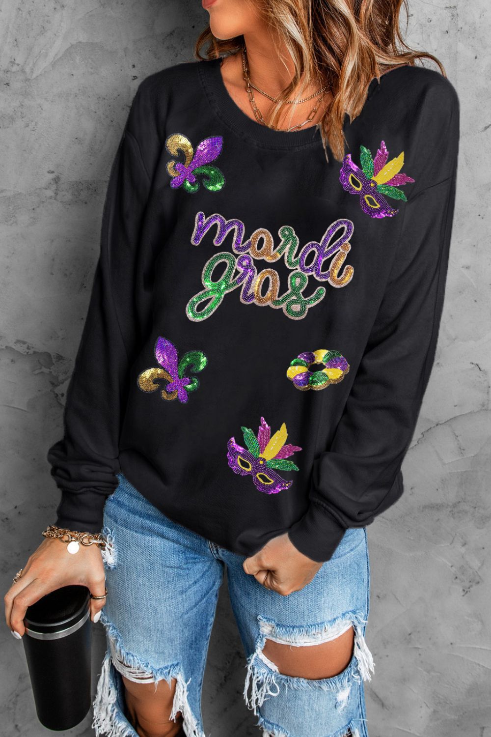 MARDI GRAS Pailletten-Sweatshirt mit Rundhalsausschnitt Zweitbild