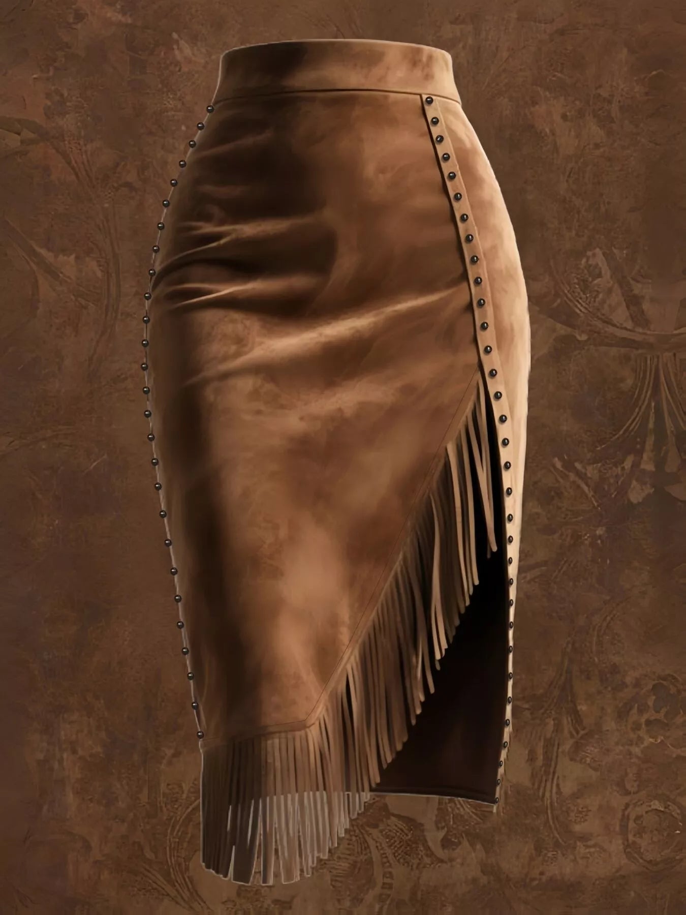 Studded Suede Fringe Midi Skirt Secondary image