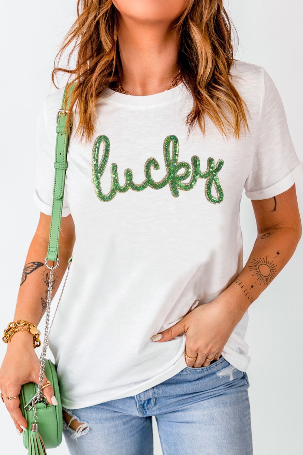Sequined Lucky St.Patricks Day T-Shirt Hauptbild