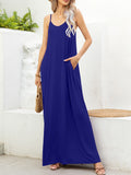 Spaghetti Strap V-Neck Maxi Dress with Pockets - felvior