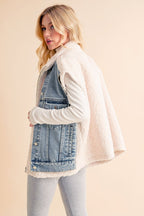 Aemi + Co Fake Two Pieces Denim Patch Sherpa Vest Coat