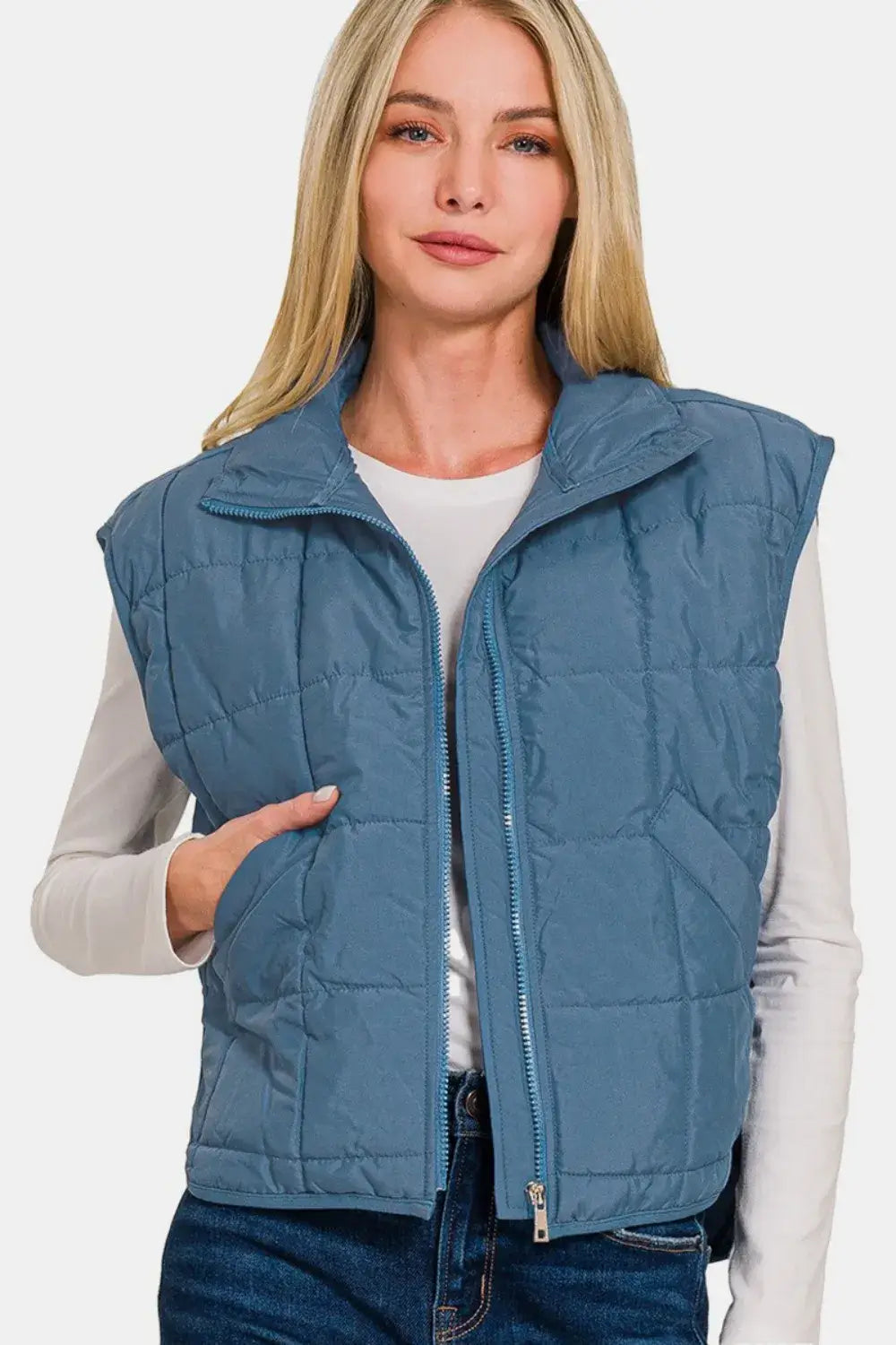 Zenana Zip Up Cropped Puffer Vest with Pockets Hauptbild