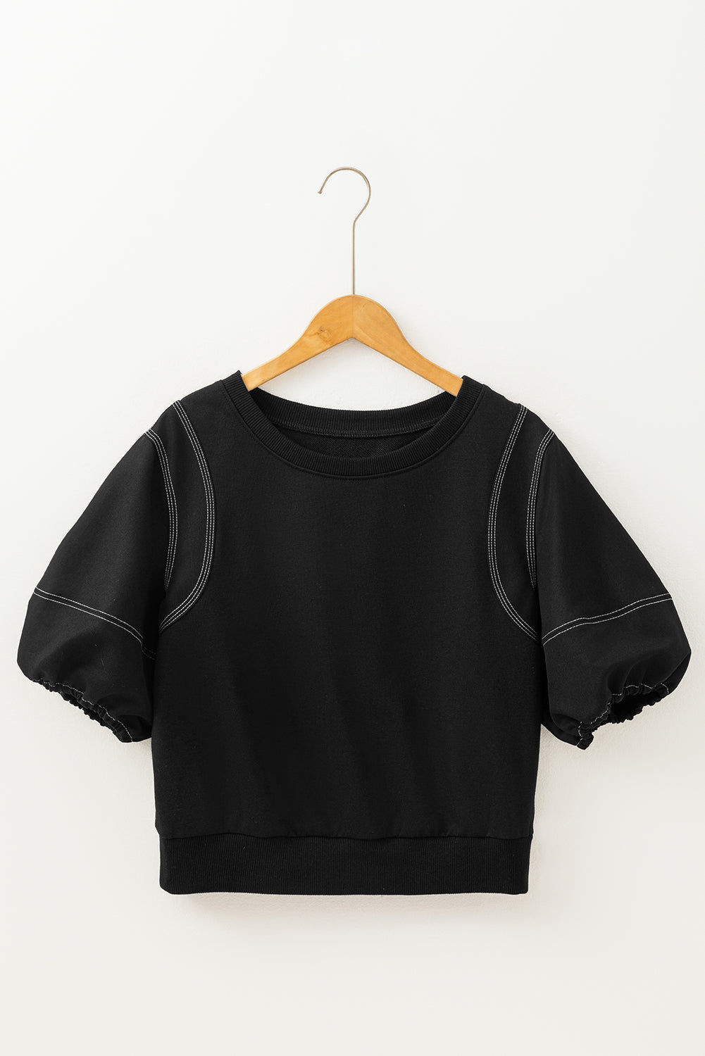 Contrast Stitches Detail Half Sleeve Blouse - felvior
