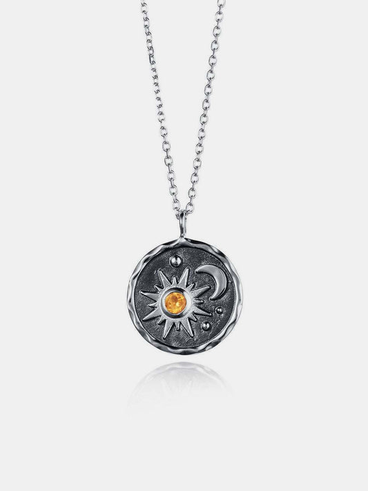 Alloy Inlaid Zircon Sun & Moon Necklace - felvior