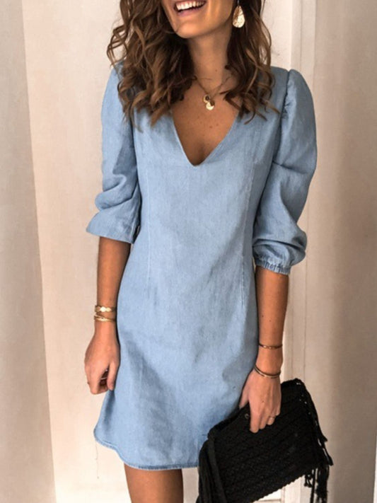 Full Size V-Neck Half Sleeve Dress - felvior
