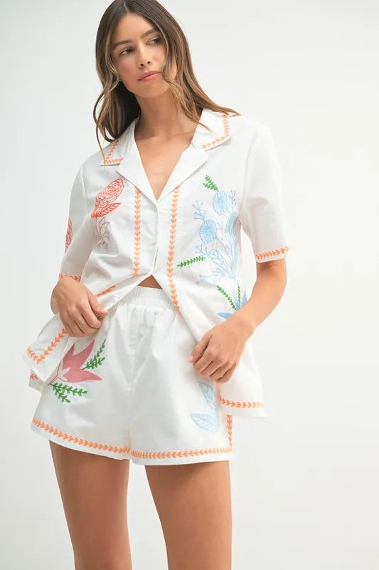 MABLE Embroidered Button Down Shirt and Shorts Set Main image